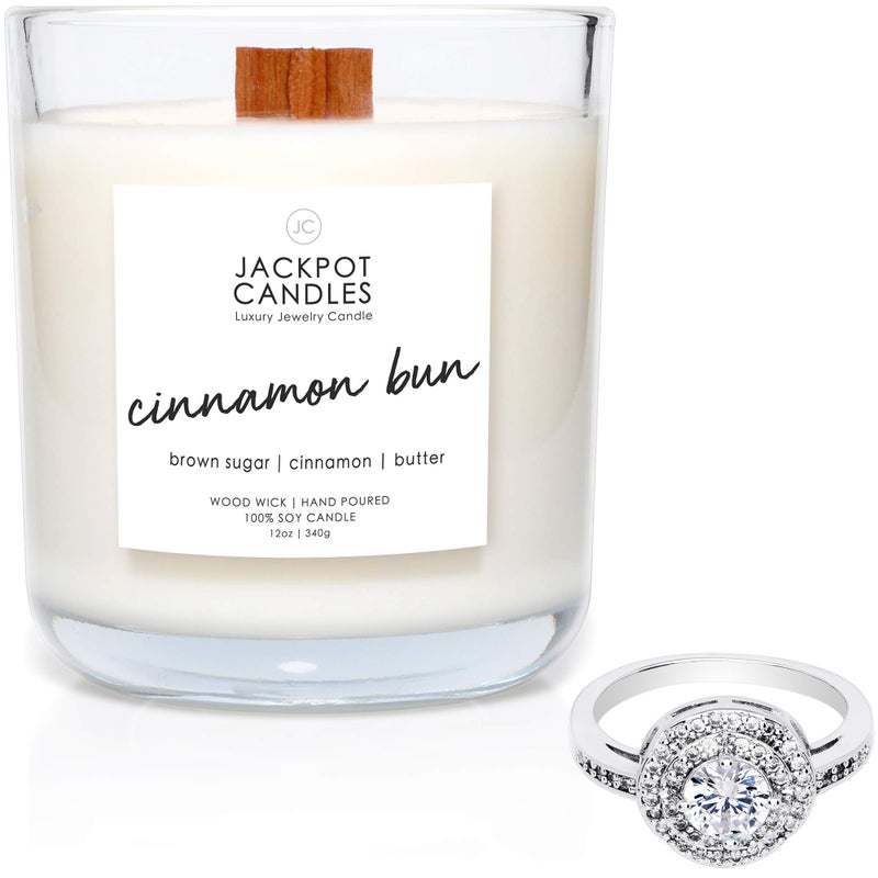 Jackpot Candles Cinnamon Bun Candle with Ring Inside (Surprise Jewelry Valued at $15 to $5 000) Ring Size 7 - Image 1